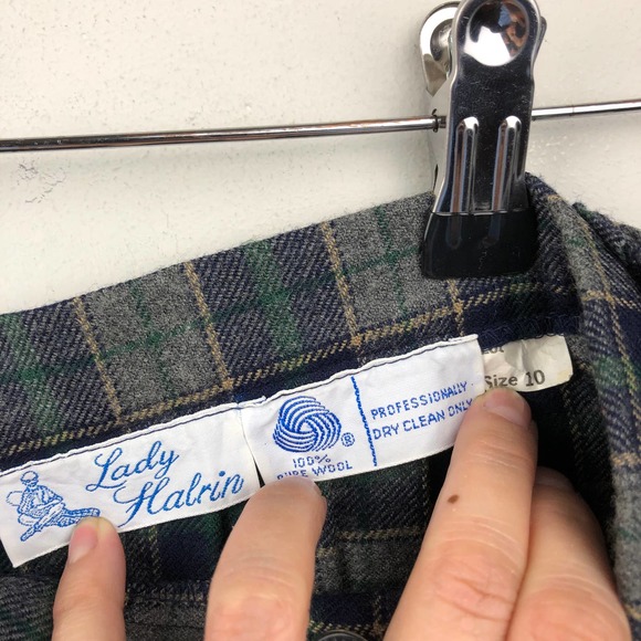 Vintage Lady Halrin Navy + Green Plaid Wool Pleated Skirt Size 10 - Picture 5 of 8